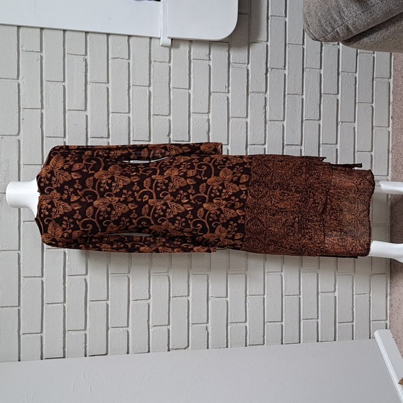 Liz Claiborne Fall Leaf Design Sheer Overlay Layered Maxi Dress. Size 4 - Picture 6 of 12